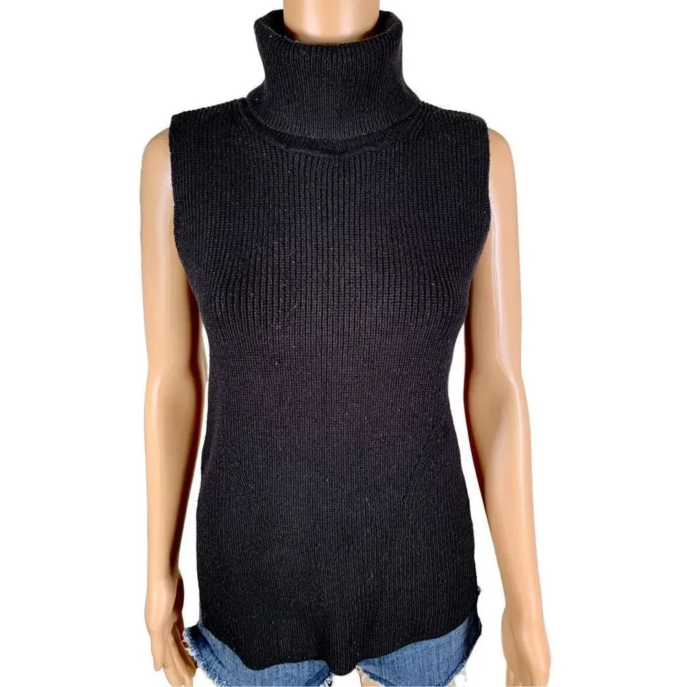 French Connection Women's Black Abel Wool Sleeveless Knit Sweater Vest